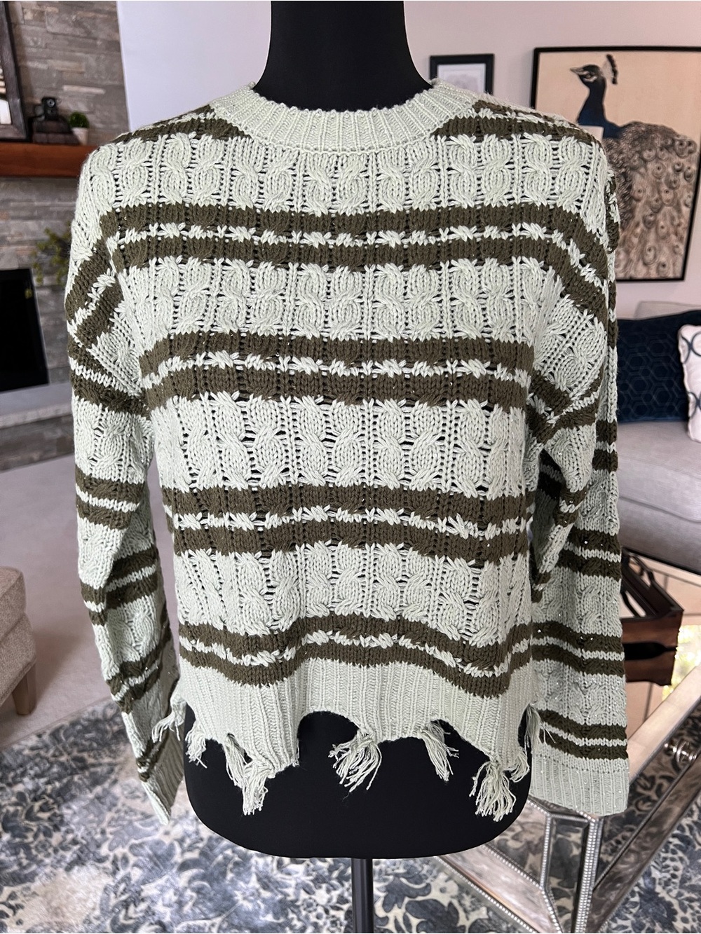 NWT Hooked Up by IOT Distressed Mint Green Sweater